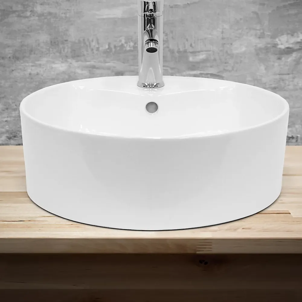 Vasque À Poser|ECD Germany Lavabo en ceramique blanc vasque a poser rond Evier moderne toilette 460x155mm