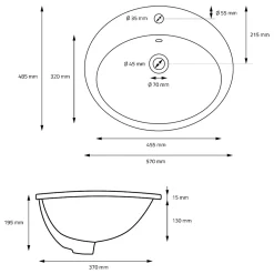 Vasque À Encastrer|Luxebath Lavabo en ceramique noir mat vasque encastre pour salle de bain 570x485x195 mm