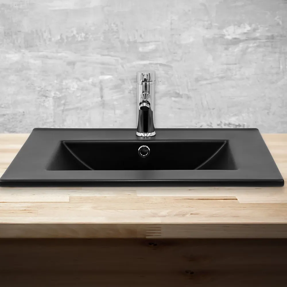 Vasque À Encastrer|Luxebath Lavabo en ceramique noir mat vasque encastrer pour salle de bain 615x470x175 mm