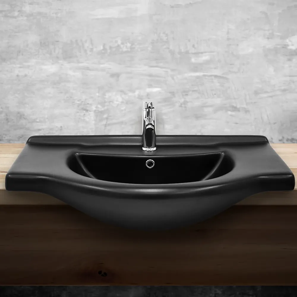 Vasque À Encastrer|Luxebath Lavabo en ceramique noir mat vasque encastre pour salle de bain 870x505x225 mm