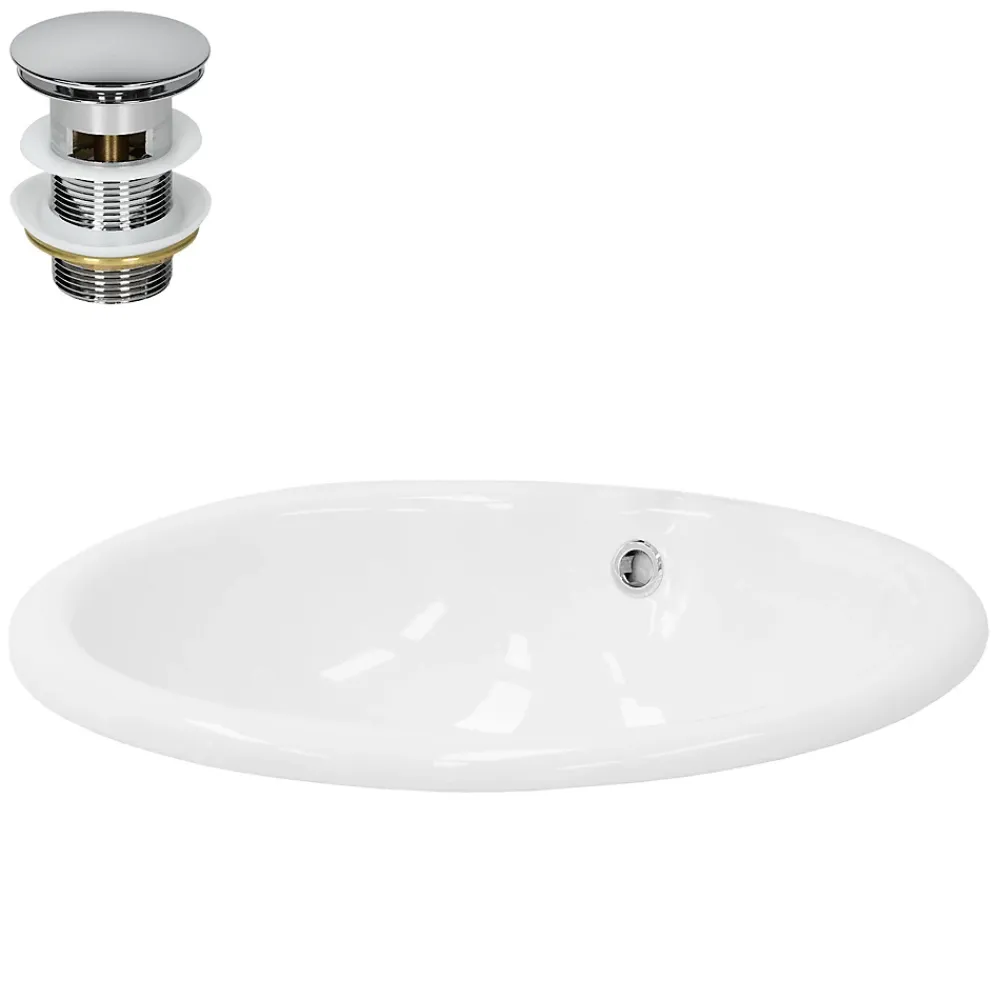 Ml-Design Lavabo en céramique blanc avec garniture de vidage et trop-plein