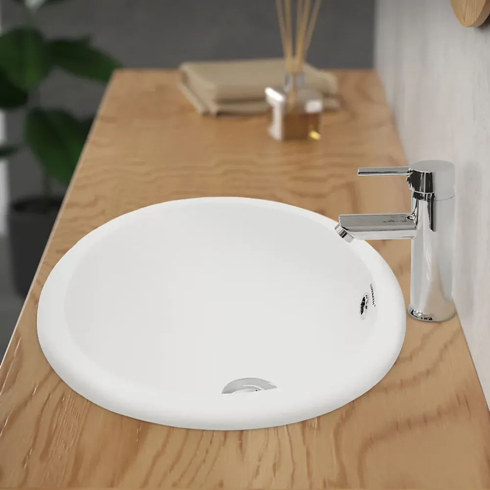 Ml-Design Lavabo en céramique blanc avec garniture de vidage et trop-plein