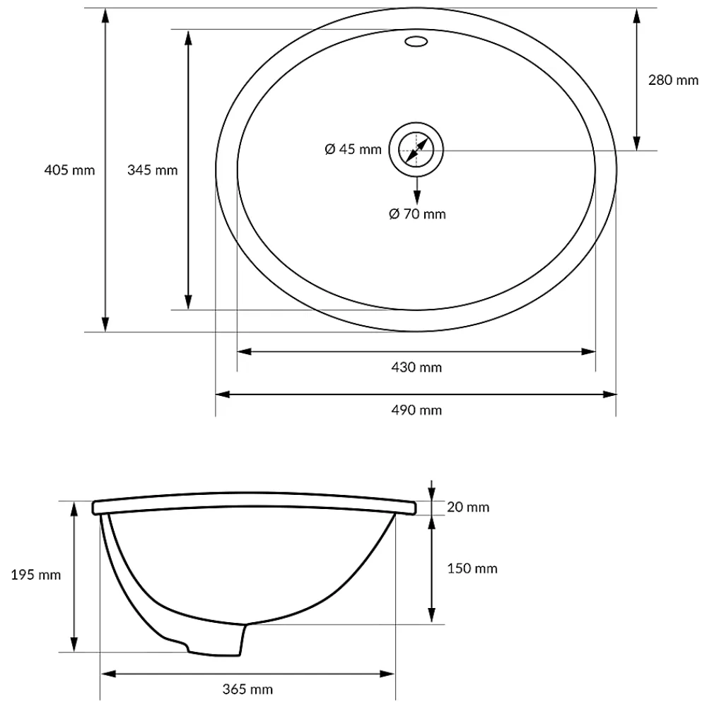 Ml-Design Lavabo en céramique blanc avec garniture de vidage et trop-plein