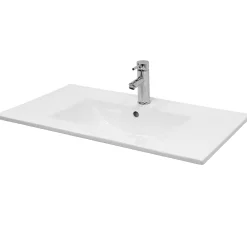 ECD Germany Lavabo en céramique blanc avec garniture de vidage et trop-plein 710x465x175 mm