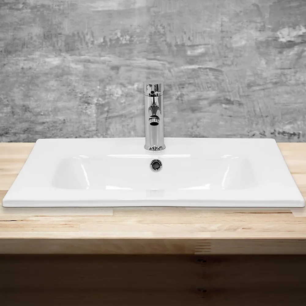 Vasque À Encastrer|Ml-Design Lavabo en céramique blanc avec garniture de vidage et trop-plein 610x165x460 mm