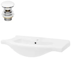 Vasque À Encastrer|Luxebath Lavabo en céramique blanc avec garniture de vidage et trop-plein