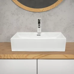 ECD Germany Lavabo en céramique blanc avec garniture de vidage vasque à poser 515 x 360 mm