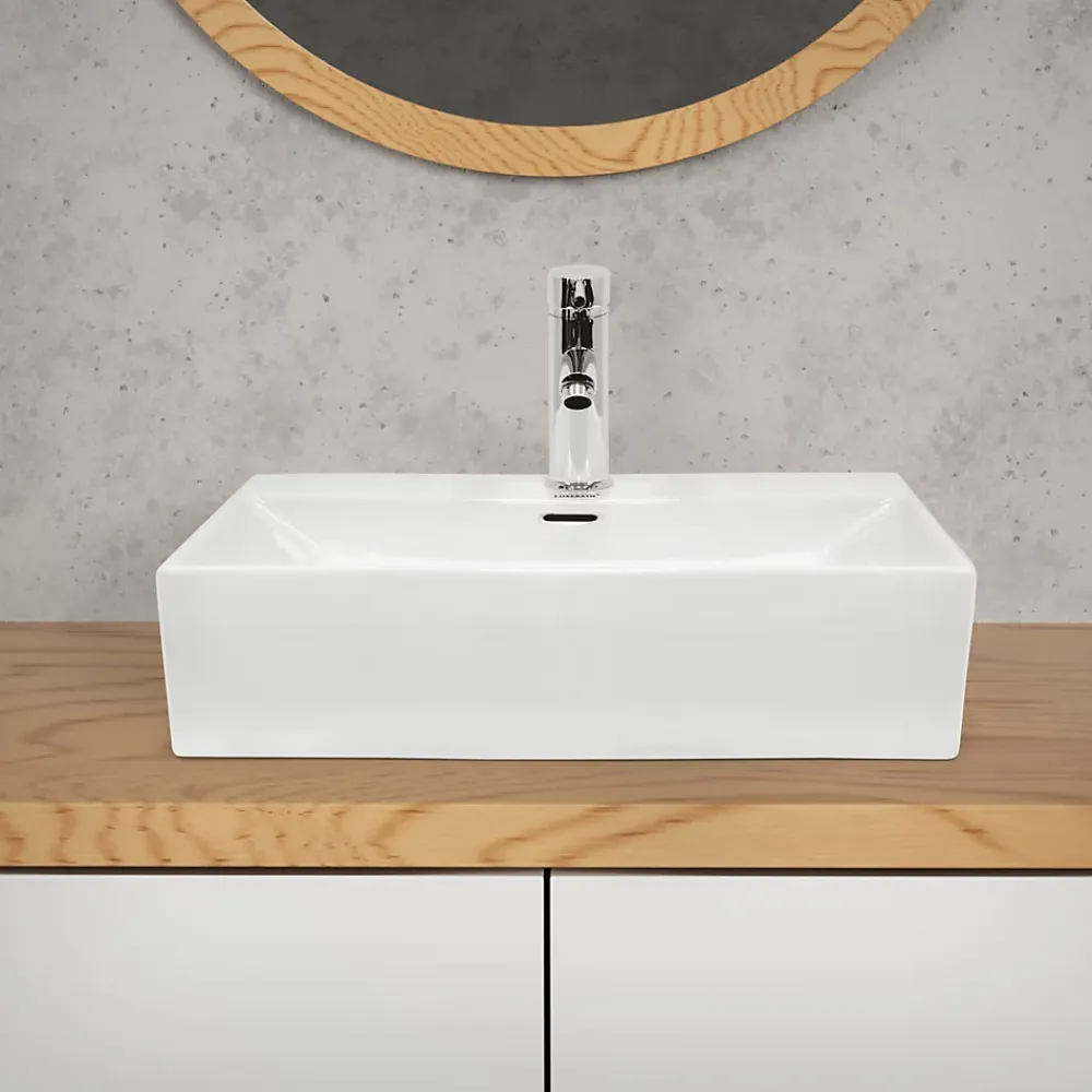 ECD Germany Lavabo en céramique blanc avec garniture de vidage vasque à poser 515 x 360 mm