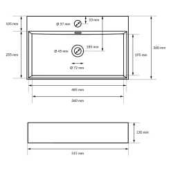 ECD Germany Lavabo en céramique blanc avec garniture de vidage vasque à poser 515 x 360 mm