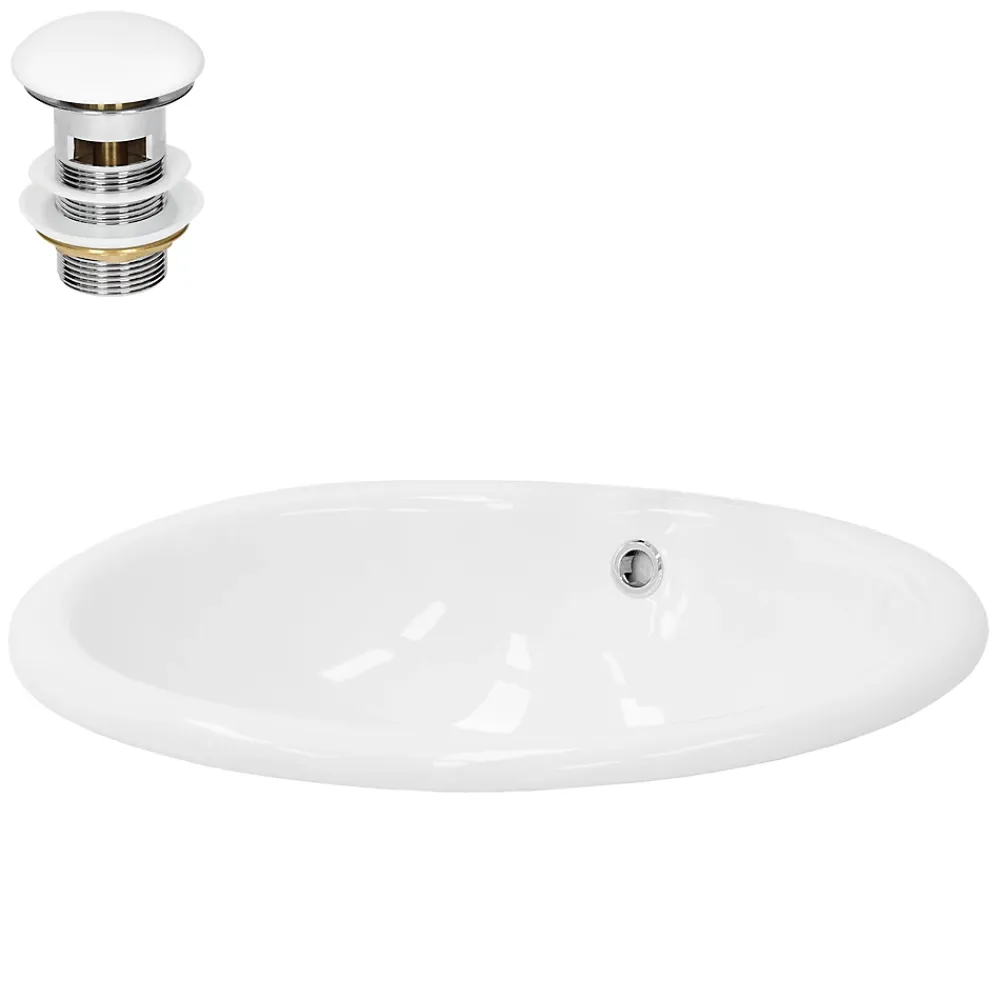 Vasque À Encastrer|Ml-Design Lavabo en céramique blanc avec garniture de vidage et trop-plein