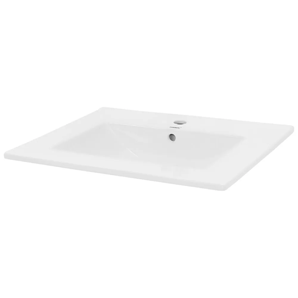 ECD Germany Lavabo en céramique blanc avec garniture de vidage vasque encastrer 610x465 mm