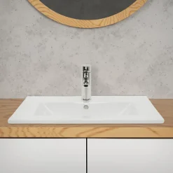 ECD Germany Lavabo en céramique blanc avec garniture de vidage vasque encastrer 610x465 mm