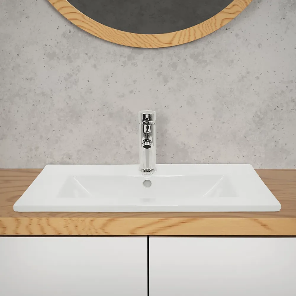 ECD Germany Lavabo en céramique blanc avec garniture de vidage vasque encastrer 610x465 mm