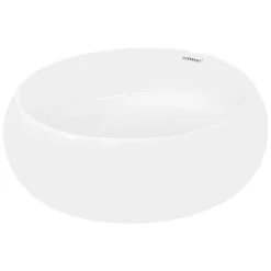 Vasque À Poser|ECD Germany Lavabo en céramique blanc vasque èvier à poser design rond moderne 400 mm