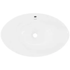 ECD Germany Lavabo en céramique blanc avec garniture de vidage lave-mains moderne 590x390 mm