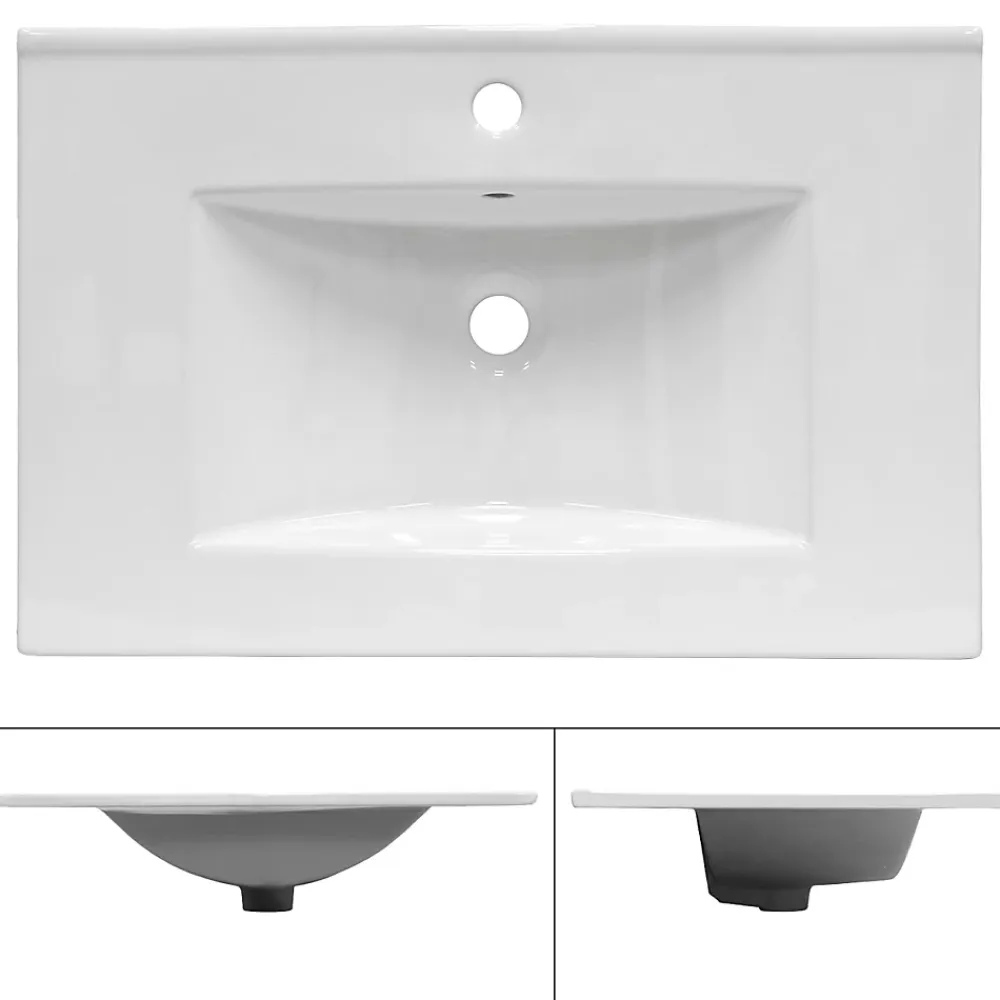 ECD Germany Lavabo en céramique blanc avec garniture de vidage lave-mains moderne 710x465 mm