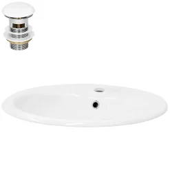 Vasque À Encastrer|Luxebath Lavabo en céramique blanc avec garniture de vidage et trop-plein 570x195x485 mm