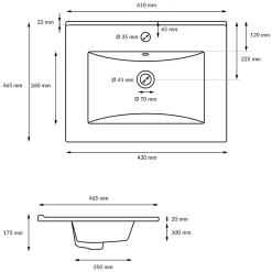 ECD Germany Lavabo en céramique blanc avec garniture de vidage et trop-plein 610x465x175 mm