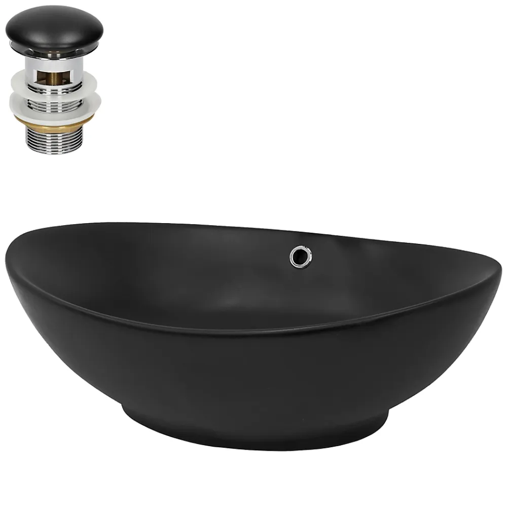 Lavabo|Ml-Design Lavabo en céramique noir lave-mains avec garniture de vidage 590x380x190 mm