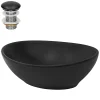 Vasque À Poser|Luxebath Lavabo en céramique noir lave-mains moderne + garniture de vidage 410x335x145 mm