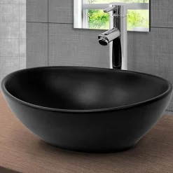 Vasque À Poser|Luxebath Lavabo en céramique noir lave-mains moderne + garniture de vidage 410x335x145 mm