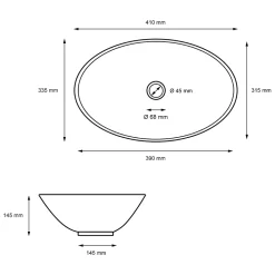 Vasque À Poser|Luxebath Lavabo en céramique noir lave-mains moderne + garniture de vidage 410x335x145 mm