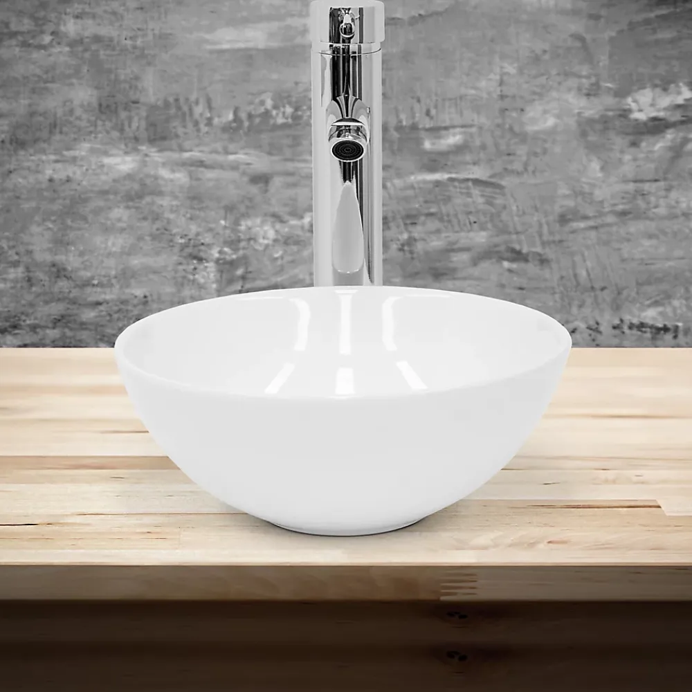 Ml-Design Lavabo en céramique ronde blanc sans trop-plein avec bonde de vidage 280x116 mm