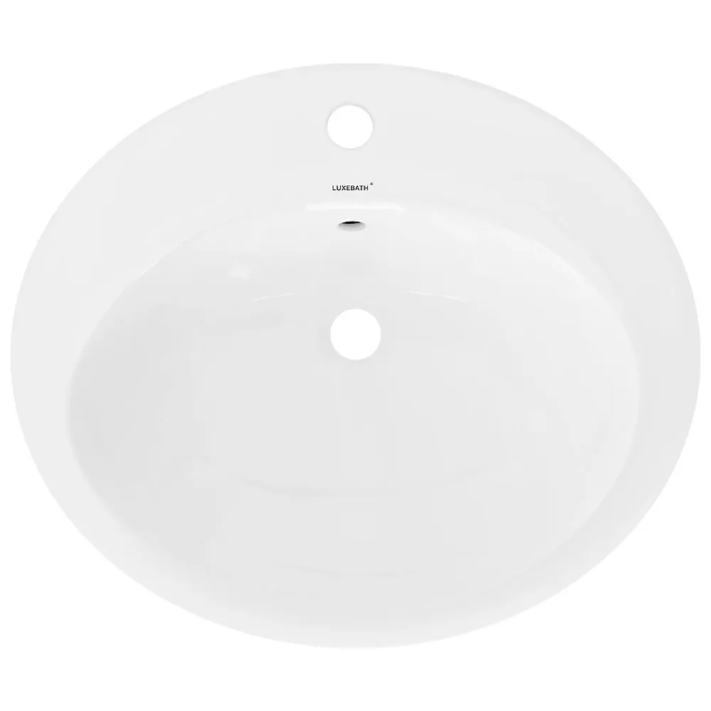 Luxebath Lavabo encastré céramique blanc brillant ovale avec bonde vidange 57x48,5x19,5cm