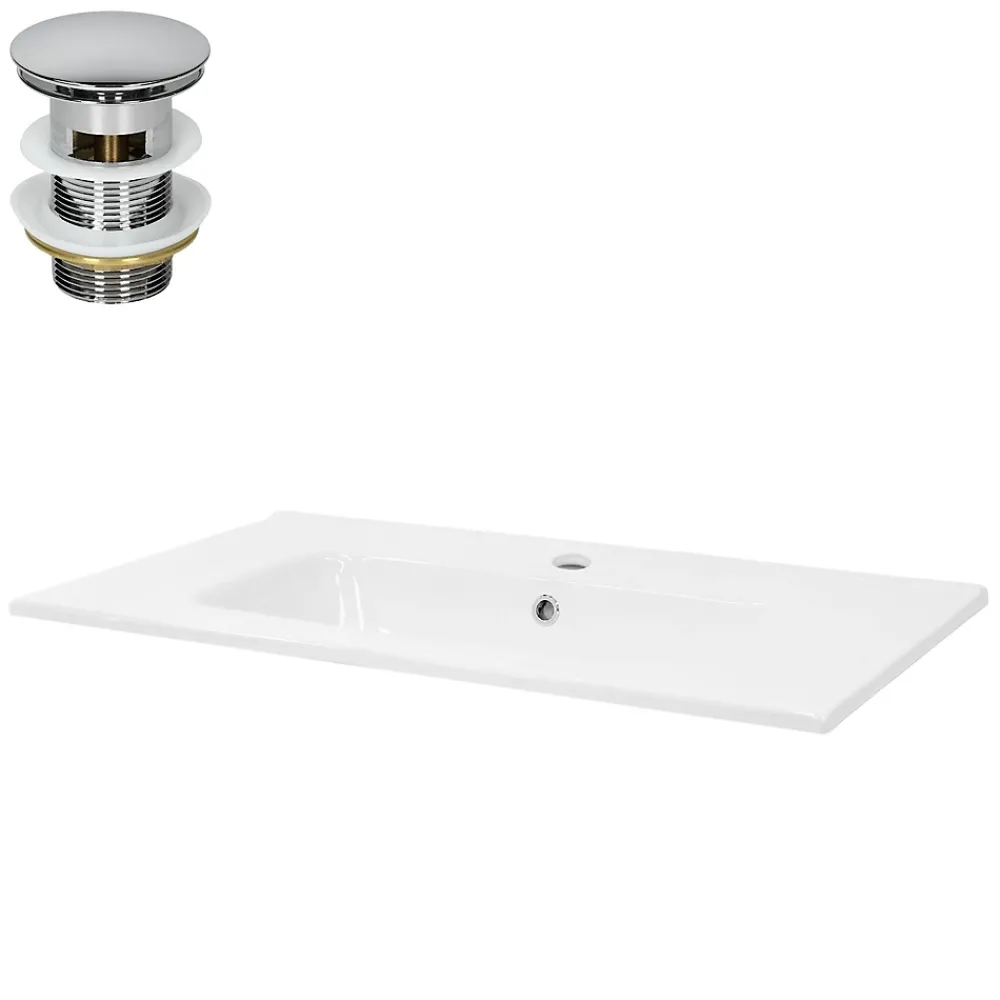 Ml-Design Lavabo encastré en céramique blanc avec garniture de vidage chrome