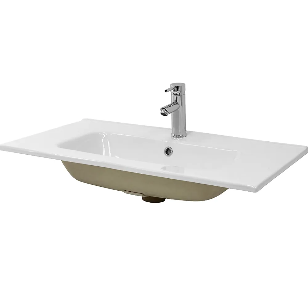 Ml-Design Lavabo encastré en céramique blanc avec garniture de vidage chrome