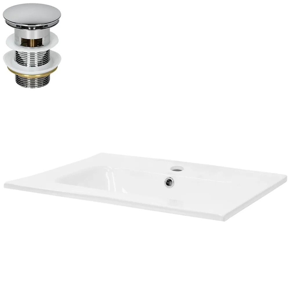 Vasque À Encastrer|Ml-Design Lavabo encastré en céramique blanc avec garniture de vidage chrome 610x460x165mm