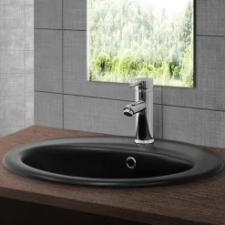 Luxebath Lavabo encastre en céramique noir moderne avec garniture de vidage