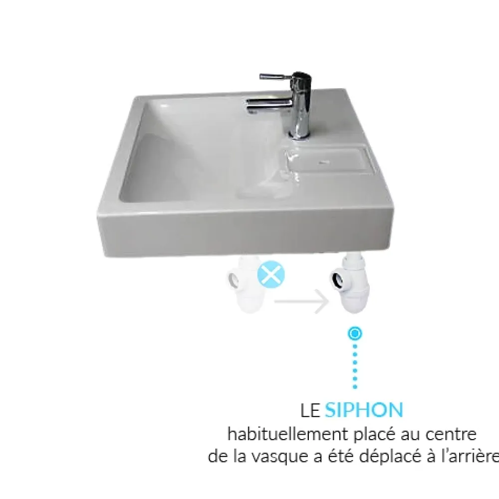 Plusdeplace Lavabo gain de place salle de bain Gpm Mini - Siphon déporté à l'arrière pour installer une machine à laver en-dessous - 37cm de p