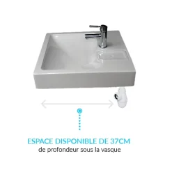 Plusdeplace Lavabo gain de place salle de bain Gpm Mini - Siphon déporté à l'arrière pour installer une machine à laver en-dessous - 37cm de p