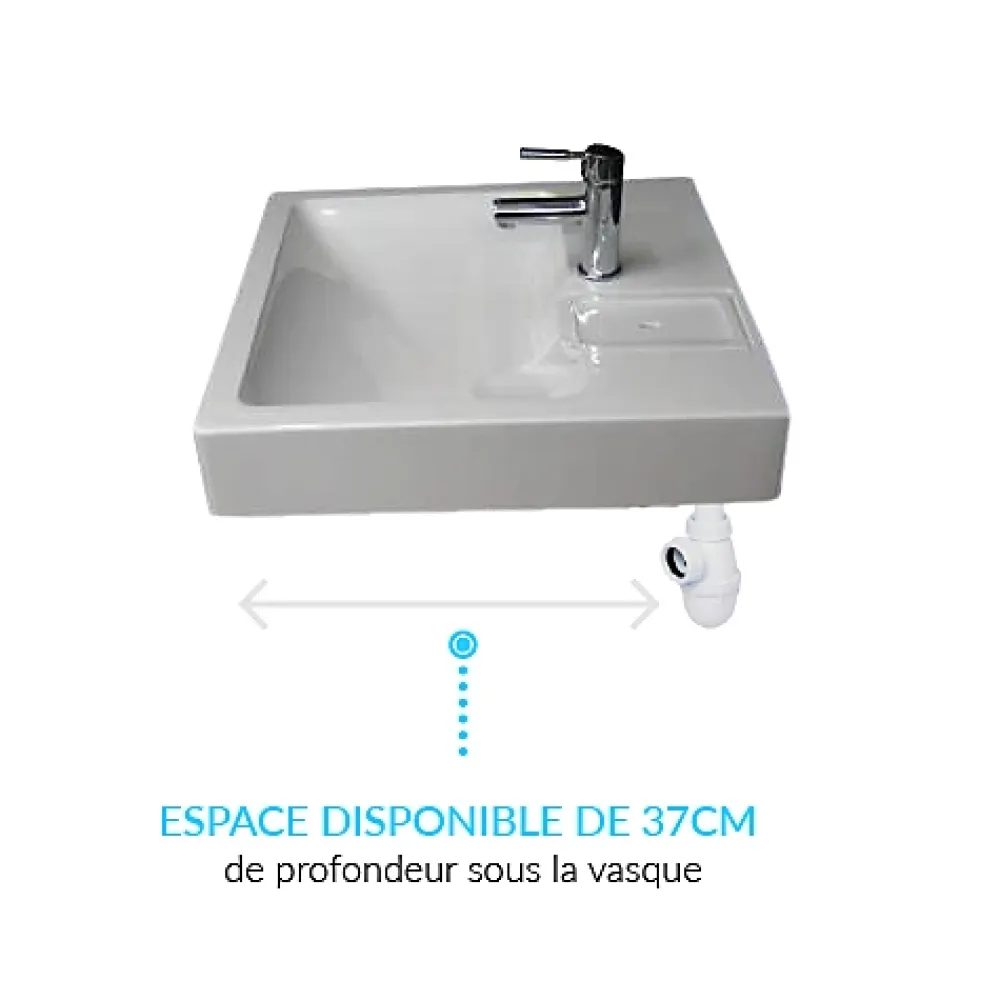 Plusdeplace Lavabo gain de place salle de bain Gpm Mini - Siphon déporté à l'arrière pour installer une machine à laver en-dessous - 37cm de p