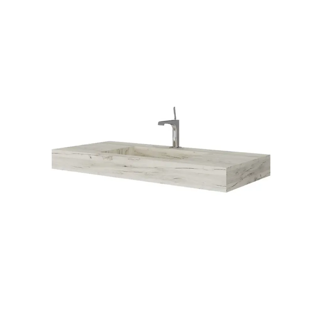 Lavabo|Kiamami Valentina Lavabo Hpl 100 Cm Avec Installation Suspendue En Chêne Glace Effet Bois