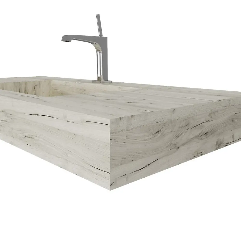 Lavabo|Kiamami Valentina Lavabo Hpl 100 Cm Avec Installation Suspendue En Chêne Glace Effet Bois