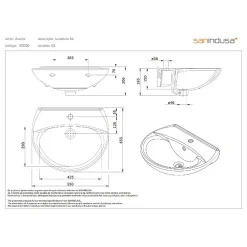 Lavabo|Sanindusa Lavabo mural 55 cm céramique traditionnelle Aveiro blanc sans trous