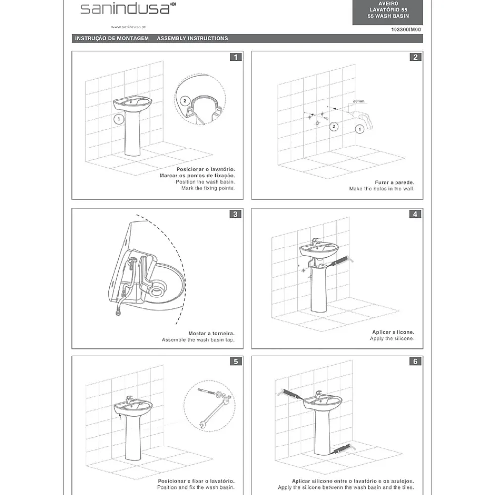 Lavabo|Sanindusa Lavabo mural 55 cm céramique traditionnelle Aveiro blanc sans trous