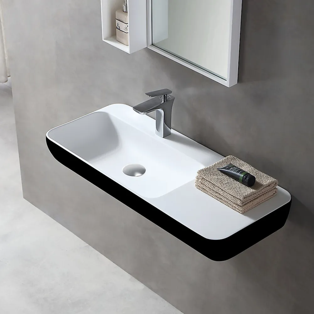 Bernstein Lavabo mural / vasque à poser 90x40x12cm en fonte minérale - noir/blanc mat - TWG202