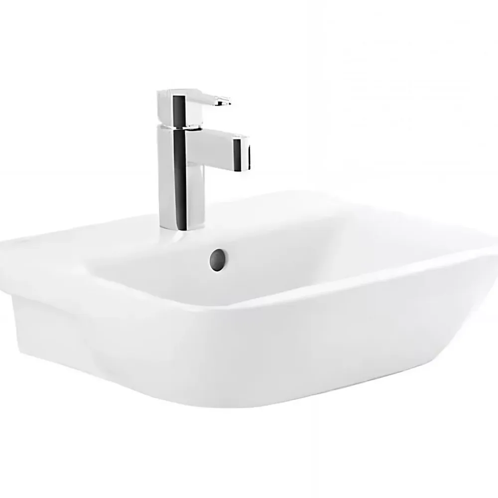 Sanindusa Lavabo mural céramique traditionnelle Look 46x42 blanc (robinet et vidage non inclus)
