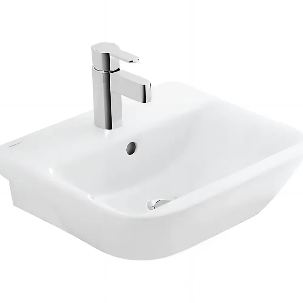 Sanindusa Lavabo mural céramique traditionnelle Look 46x42 blanc (robinet et vidage non inclus)