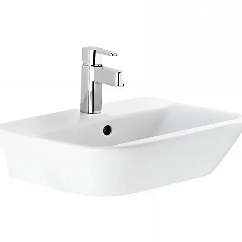 Sanindusa Lavabo mural céramique traditionnelle Look 46x42 blanc (robinet et vidage non inclus)
