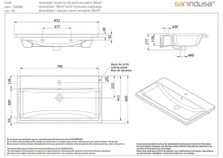 Sanindusa Lavabo mural céramique traditionnelle Look 83x46 blanc (robinet et vidage non inclus)
