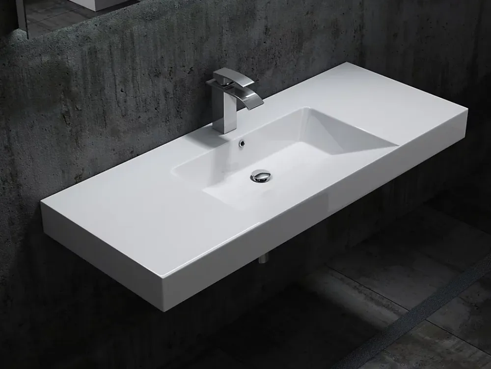 Lavabo|Bernstein Lavabo mural design 122x48x13,5cm en marbre coulé - BS6036 - blanc