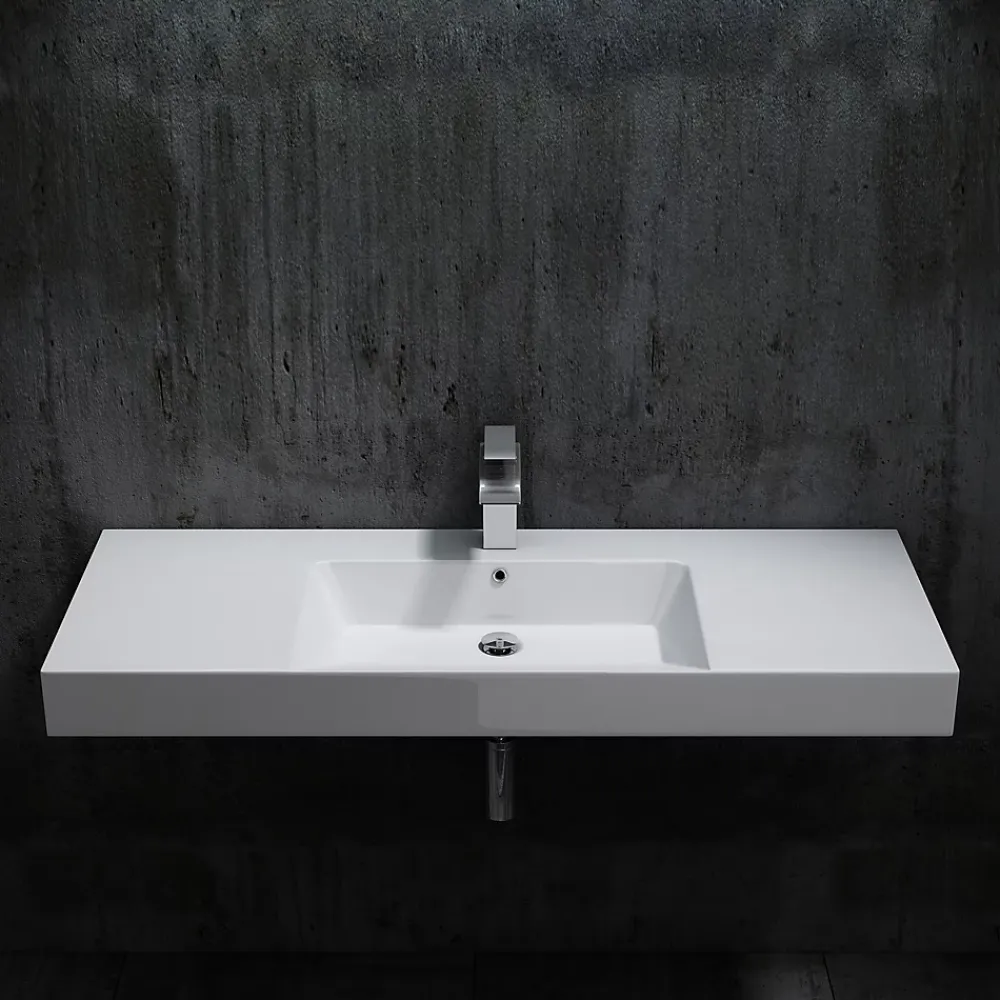 Lavabo|Bernstein Lavabo mural design 122x48x13,5cm en marbre coulé - BS6036 - blanc