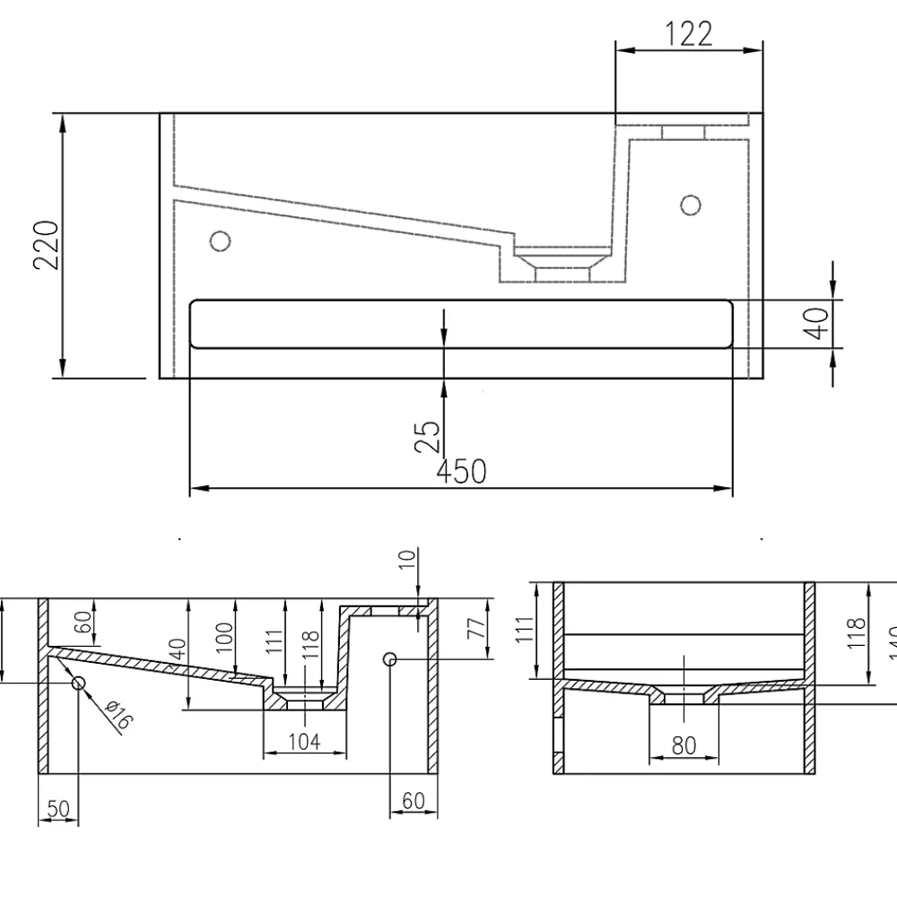 Bernstein Lavabo mural en fonte minérale 50x30x22cm avec porte-serviettes intégré - blanc mat - PB2078