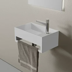 Bernstein Lavabo mural en fonte minérale 50x30x20cm - blanc mat - avec porte-serviettes intégré - PB2078