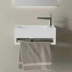 Bernstein Lavabo mural en fonte minérale 50x30x20cm - blanc mat - avec porte-serviettes intégré - PB2078