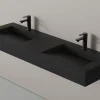 Lavabo|Bernstein Lavabo mural en fonte minérale 153x45x15cm Quartz noir + Console métallique suspendue 150S